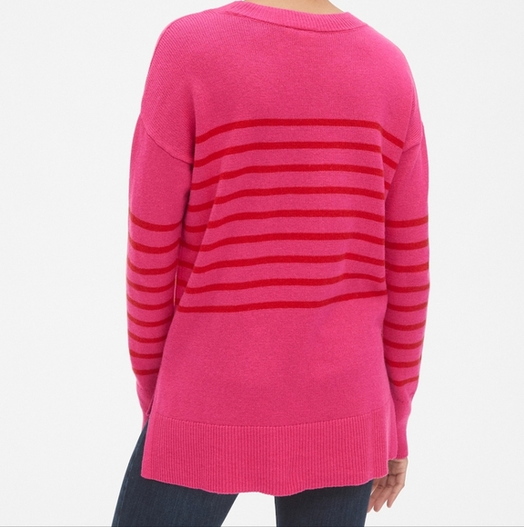 GAP Pink Stripe Crewneck Pullover Tunic Wool Sweater Size Medium - Picture 3 of 11